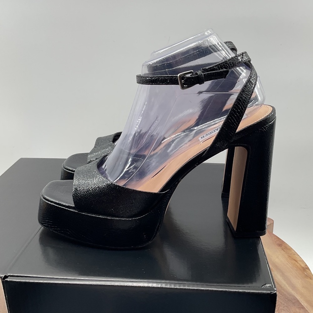 Steve Madden Kymmee Black Platform Ankle Strap Block Heels KMME01S1 Womens 9M